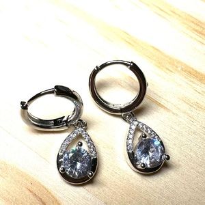 Cubic Zirconia Diamond Earrings Tear Shape Sterling Silver.